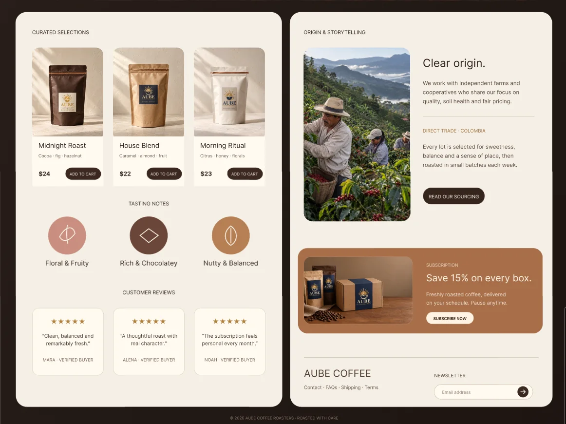 Aube Coffee website detail