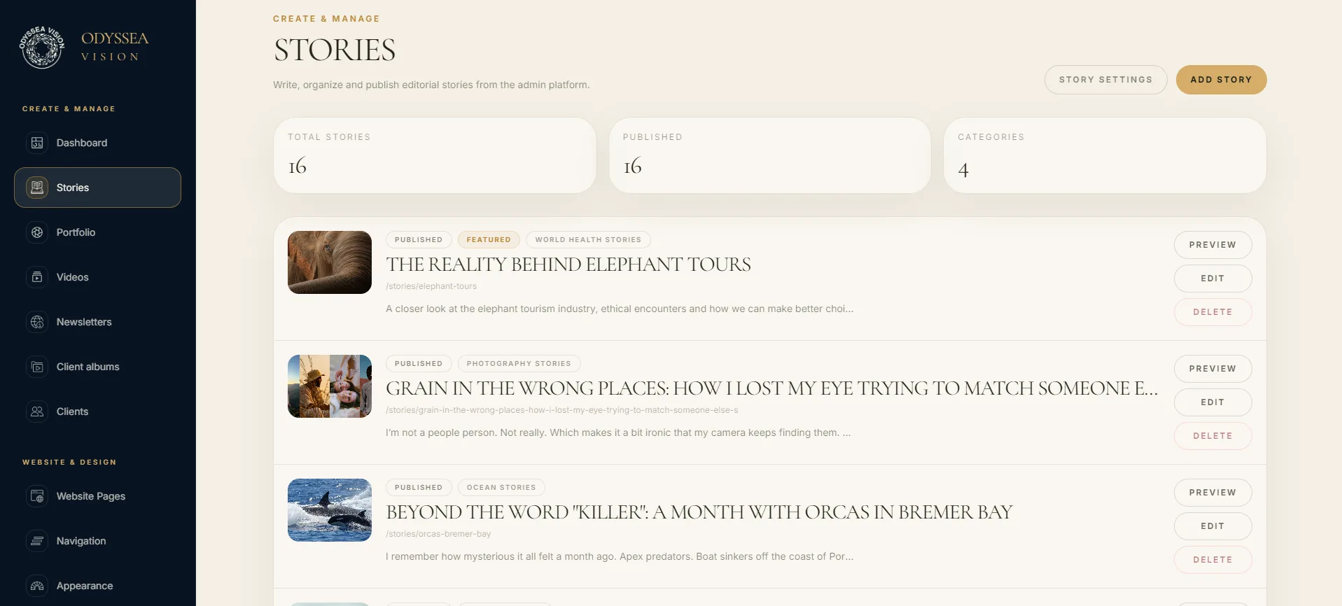 Stories management